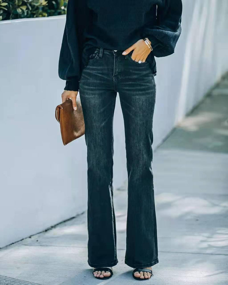 High Waist Stretch Flare Jeans - runwayfashionista.com