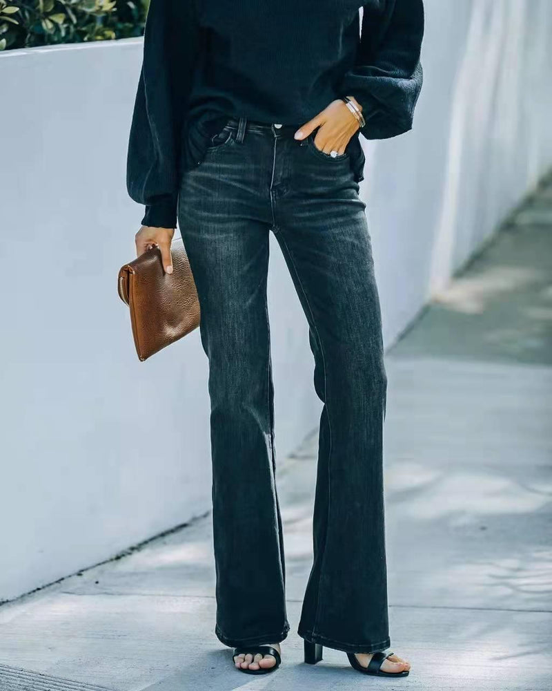 High Waist Stretch Flare Jeans - runwayfashionista.com