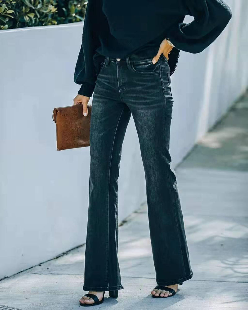 High Waist Stretch Flare Jeans - runwayfashionista.com