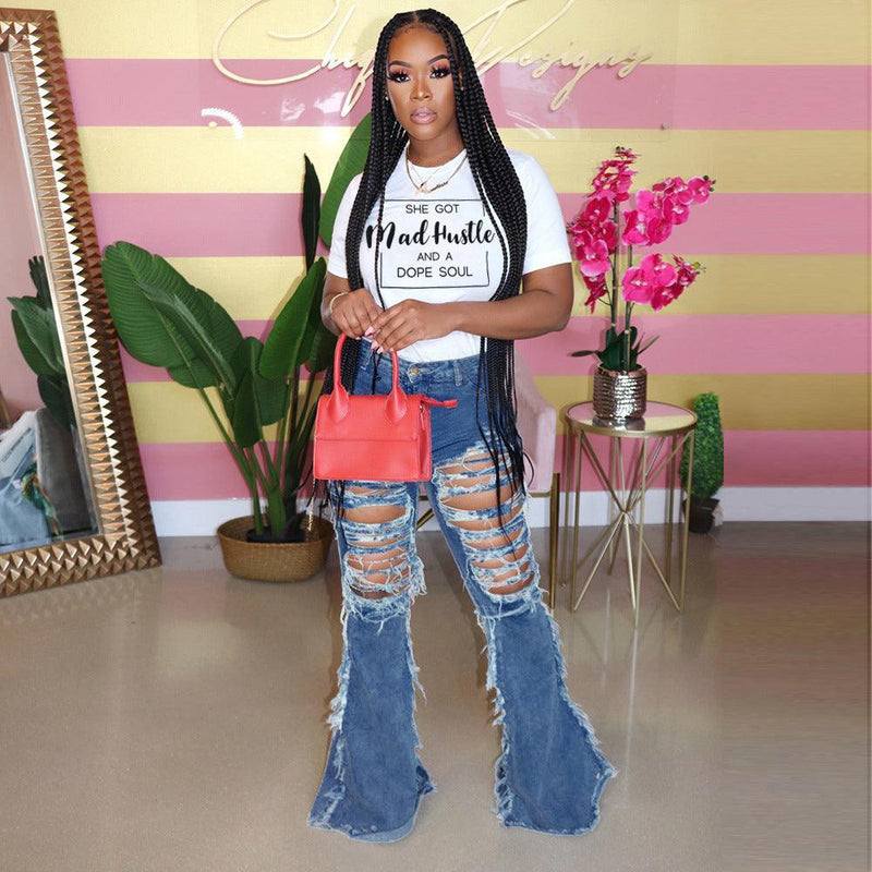 Hot Style Brushed Ripped Denim Trousers - runwayfashionista.com