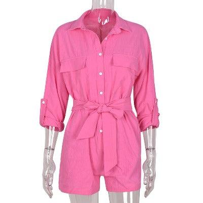Loose Button Up Shirt Rompers - runwayfashionista.com