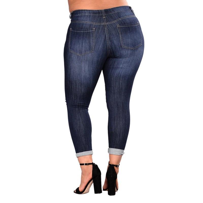 Plus Size High Elastic Hole Jeans - runwayfashionista.com