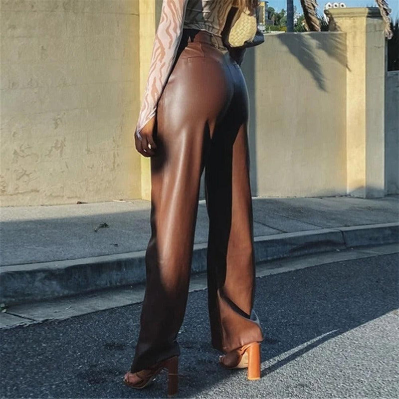 PU Long Leather Pants - runwayfashionista.com