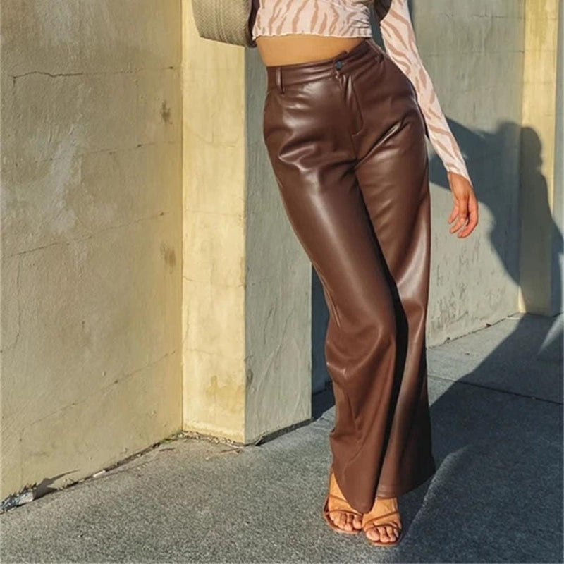 PU Long Leather Pants - runwayfashionista.com