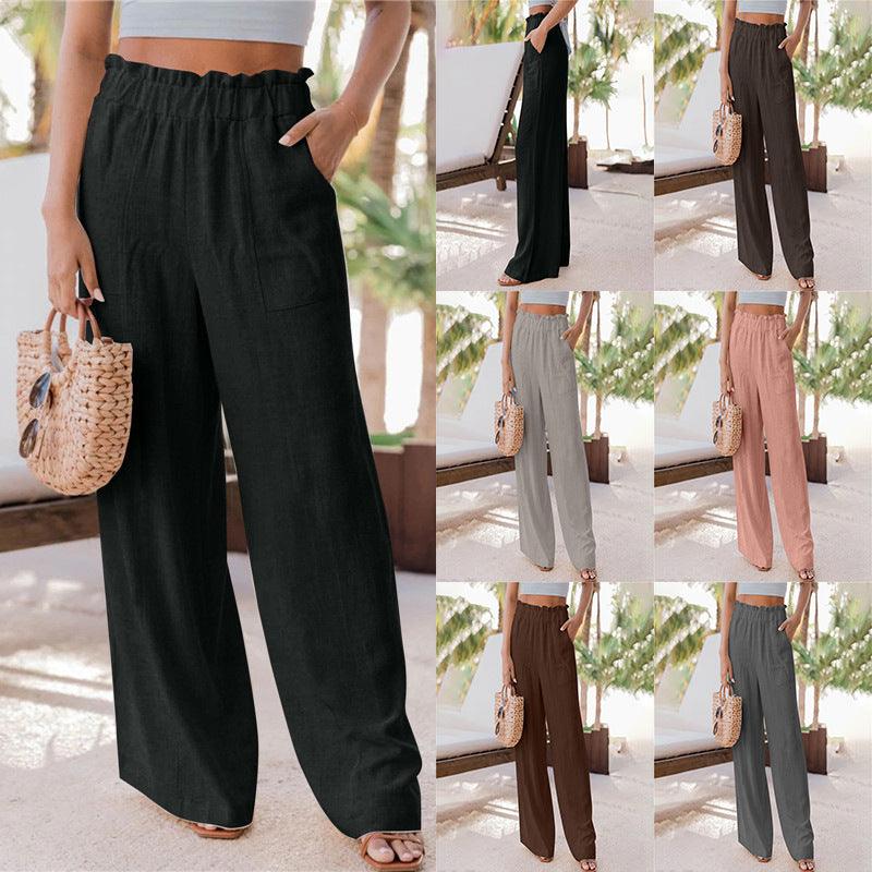 Ruffled Patch Pocket Wide Leg Pants - runwayfashionista.com