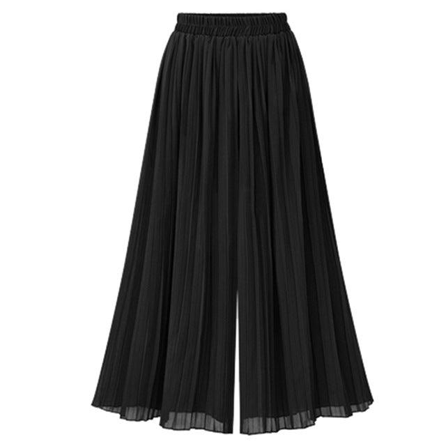 Solid Chiffon Wide Leg Pants - runwayfashionista.com