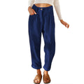 Solid Corduroy Loose Straight Pants - runwayfashionista.com