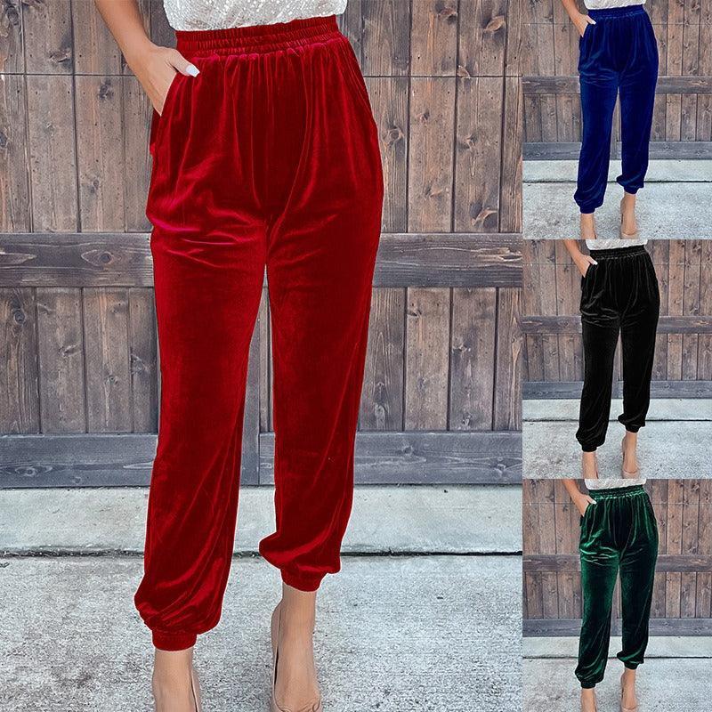 Solid Straight Trousers Elastic Waist - runwayfashionista.com