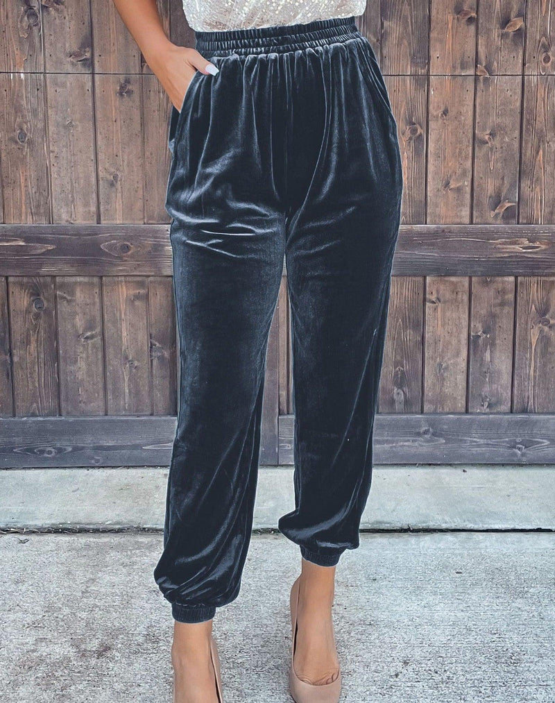 Solid Straight Trousers Elastic Waist - runwayfashionista.com