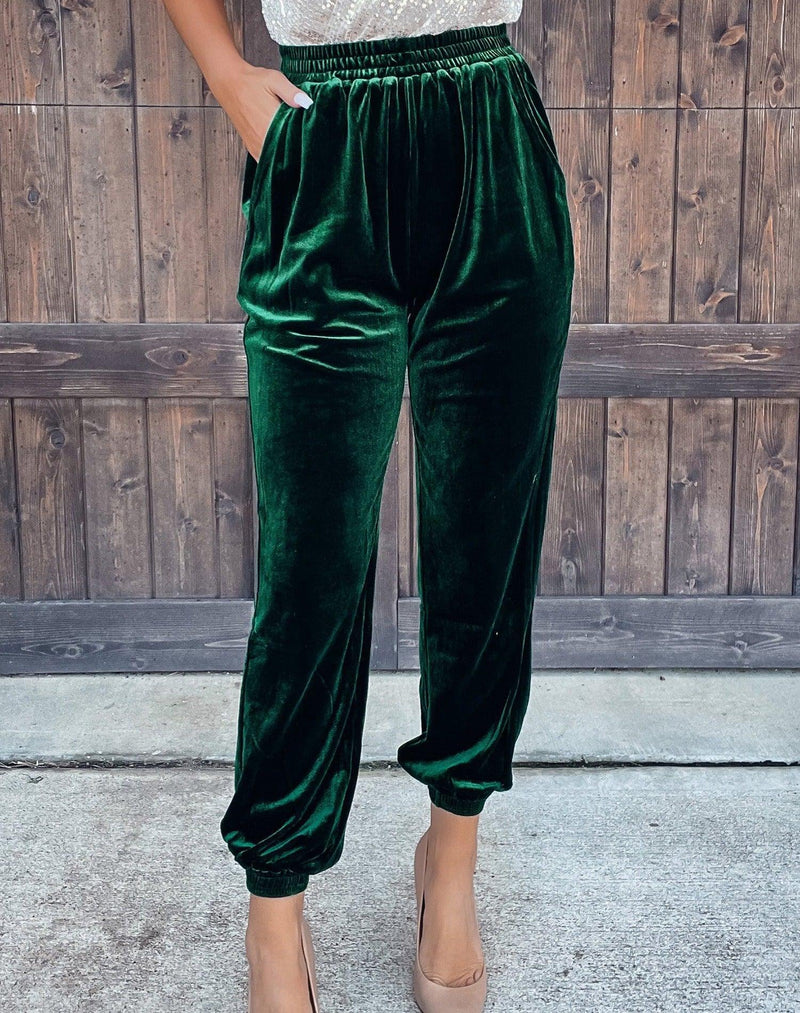 Solid Straight Trousers Elastic Waist - runwayfashionista.com