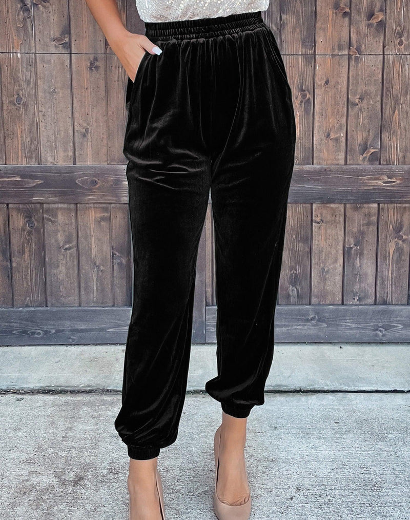 Solid Straight Trousers Elastic Waist - runwayfashionista.com