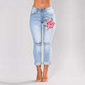 Stretch Embroidered Elastic Flower Jeans - runwayfashionista.com