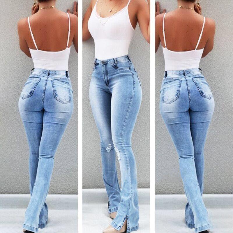 Stretch Flare High Waist Jeans - runwayfashionista.com